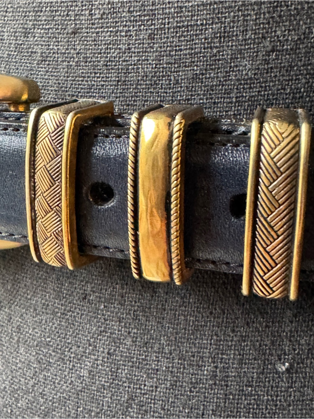 Brighton Navy Leather Belt with Gold-Tone Buckle - Picture 3 of 9